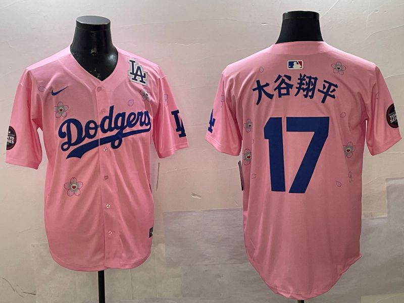 Men Los Angeles Dodgers 17 Ohtani Pink Sakura Edition 2025 Nike MLB Jersey style 4